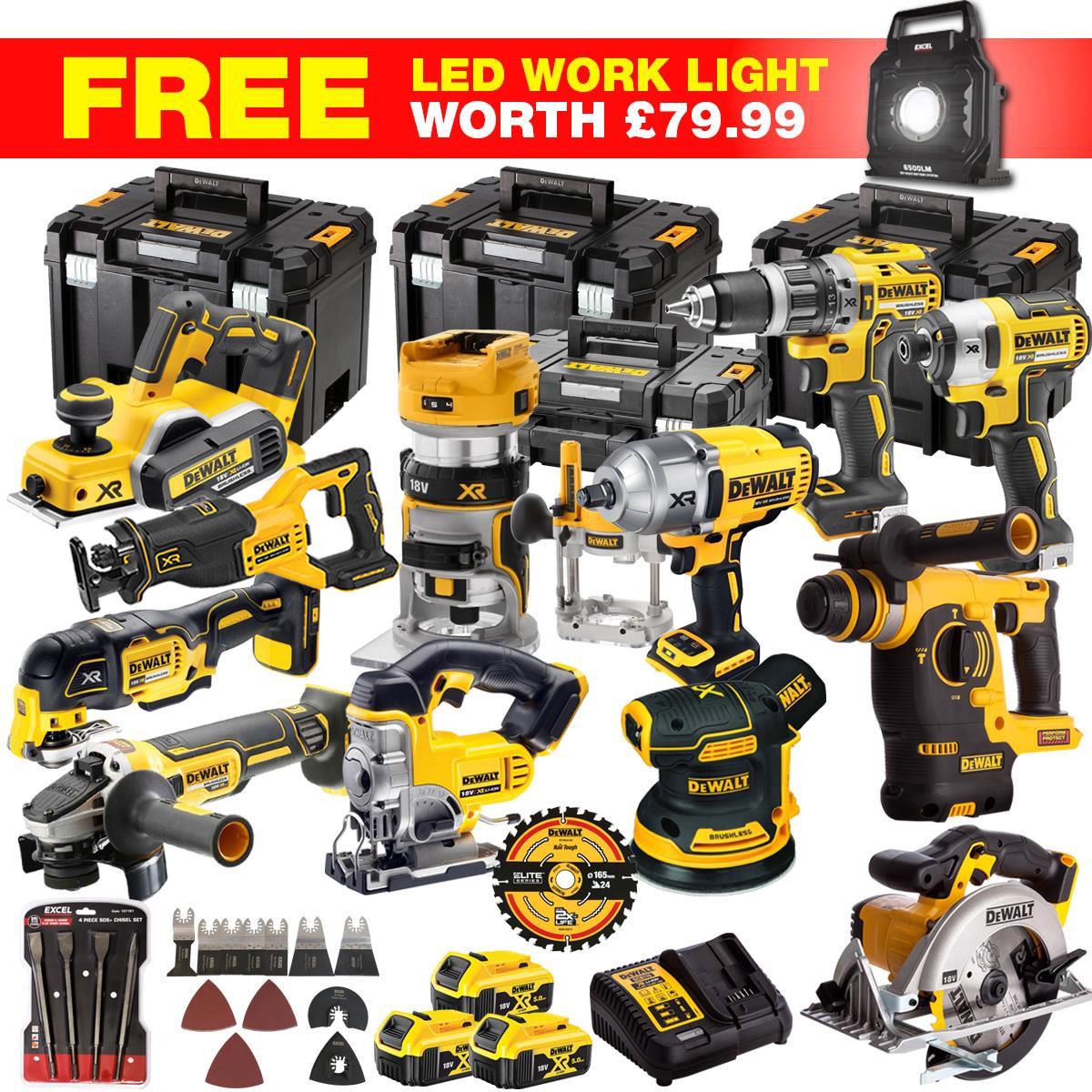 Dewalt DCKT4T13WLF 18V XR 13 Piece Power Tool Kit with 3 x 5.0Ah Batteries, Accessories Set & Toughsystem Box