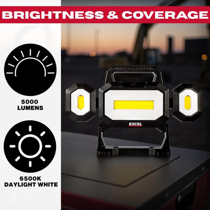 Excel 18V LED Work Light 5000 Lumens with Multi-Brand Battery Compatiblity