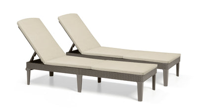 Keter Jaipur Outdoor Sun Lounger with Cushion - Cappuccino - 2 Pack