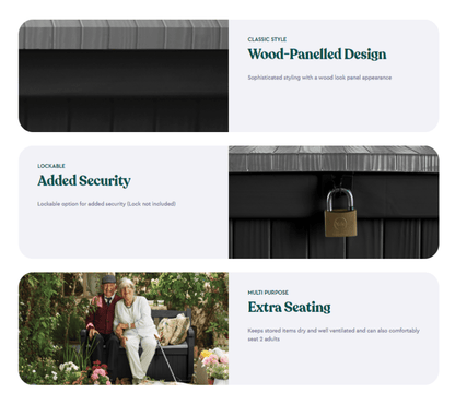 PRE ORDER: JUNE. - Keter Eden 265L Storage Bench- Dark Grey