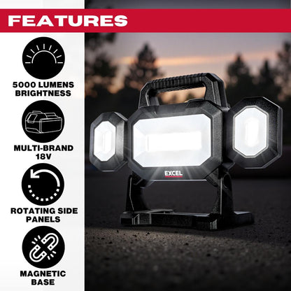 Excel 18V LED Work Light 5000 Lumens with Multi-Brand Battery Compatiblity