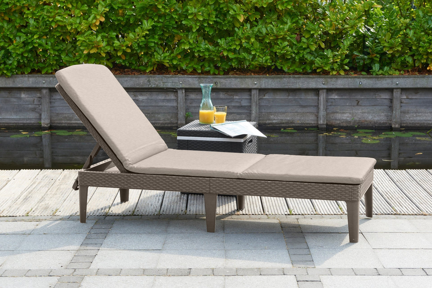 Keter Jaipur Outdoor Sun Lounger with Cushion - Cappuccino - 2 Pack