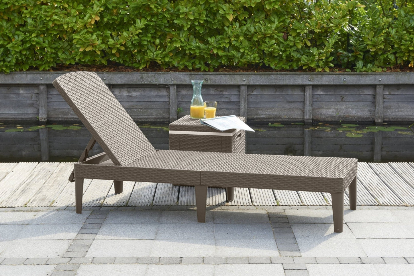 Keter Jaipur Outdoor Sun Lounger with Cushion - Cappuccino - 2 Pack