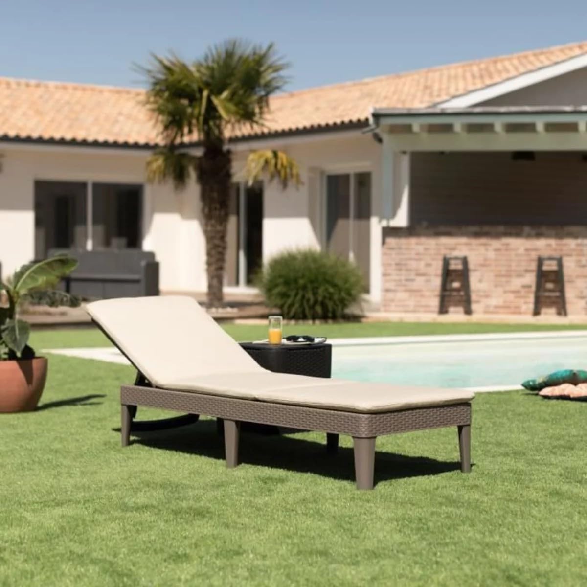 Keter Jaipur Outdoor Sun Lounger with Cushion - Cappuccino - 2 Pack