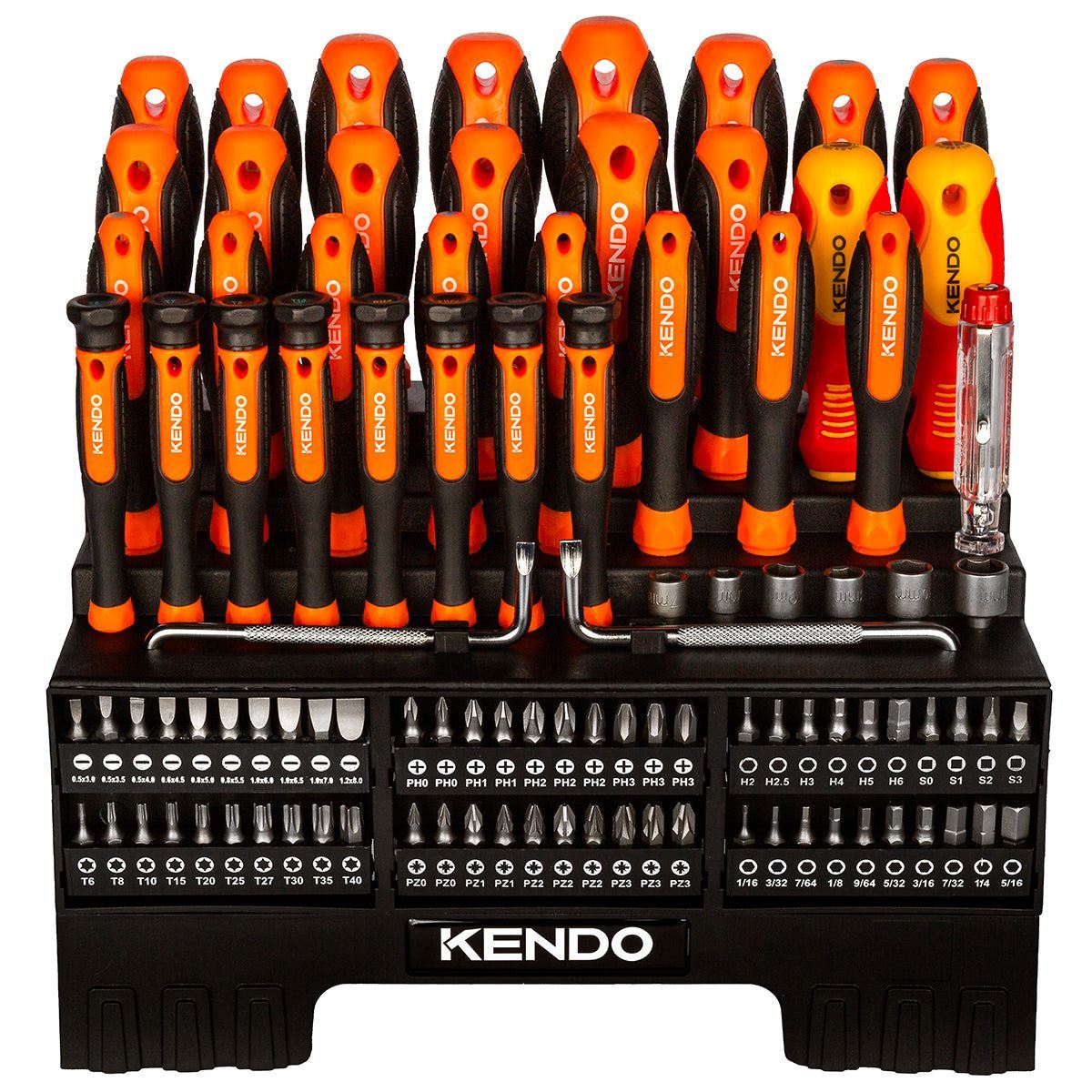 Kendo 101 Piece Screwdriver Bit & Socket Set with Bench Organiser Stand Multi Drive Tool Station