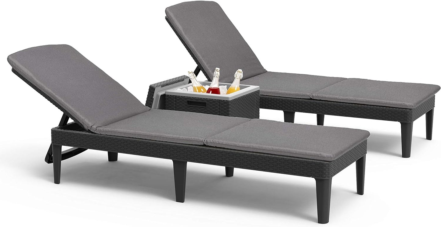 Keter Jaipur Outdoor Sun Lounger with Cushion - 2 Pack