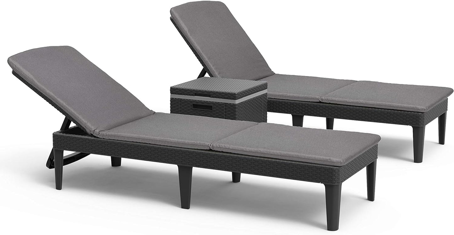 Keter Jaipur Outdoor Sun Lounger with Cushion - 2 Pack
