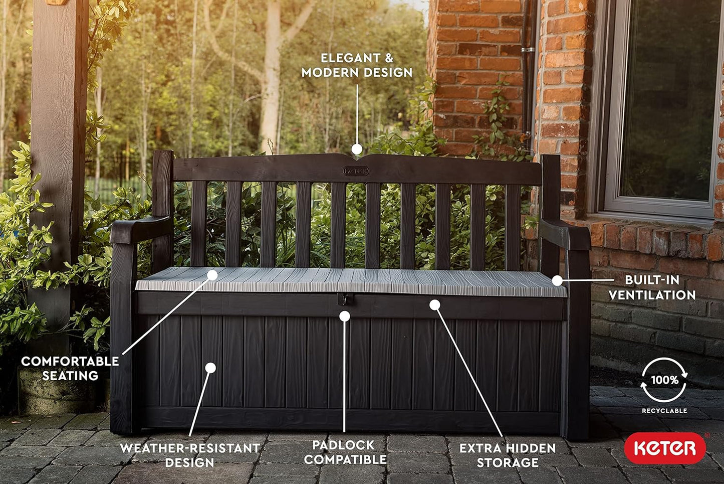 PRE ORDER: JUNE. - Keter Eden 265L Storage Bench- Dark Grey