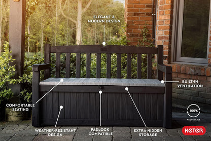 PRE ORDER: JUNE. - Keter Eden 265L Storage Bench- Dark Grey