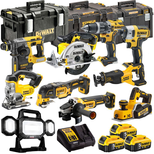 Dewalt DCKT4T10P13 18V XR 10 Piece Power Tool Kit with 3 x 5.0Ah Batteries & Toughsystem Box