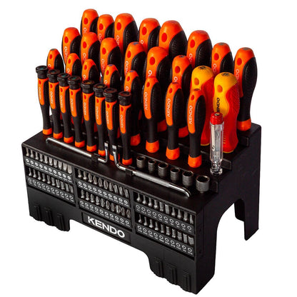 Kendo 101 Piece Screwdriver Bit & Socket Set with Bench Organiser Stand Multi Drive Tool Station