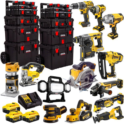 Dewalt 18V 14 Piece Power Tool Kit with 3 x 5.0Ah Batteries & Trolley Toolbox