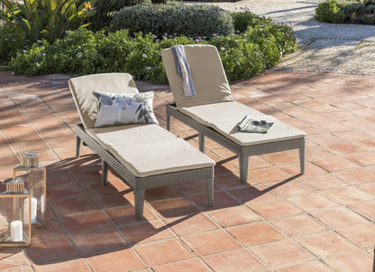 Keter Jaipur Outdoor Sun Lounger with Cushion - Cappuccino - 2 Pack
