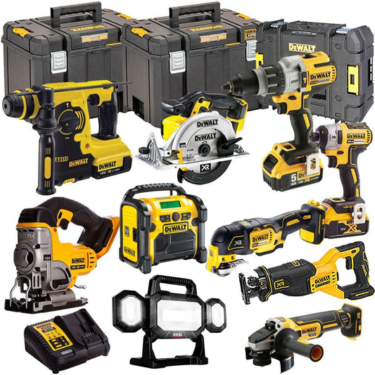 Dewalt 18V XR 10 Piece Power Tool Kit 3 x 5.0Ah Battery & Charger T4TKIT-6599