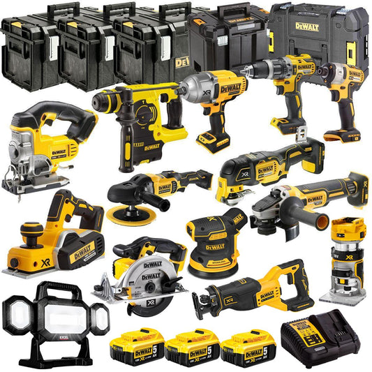 Dewalt 18V 14 Piece Power Tool Kit with 3 x 5.0Ah Battery Charger & Box DEWKIT28