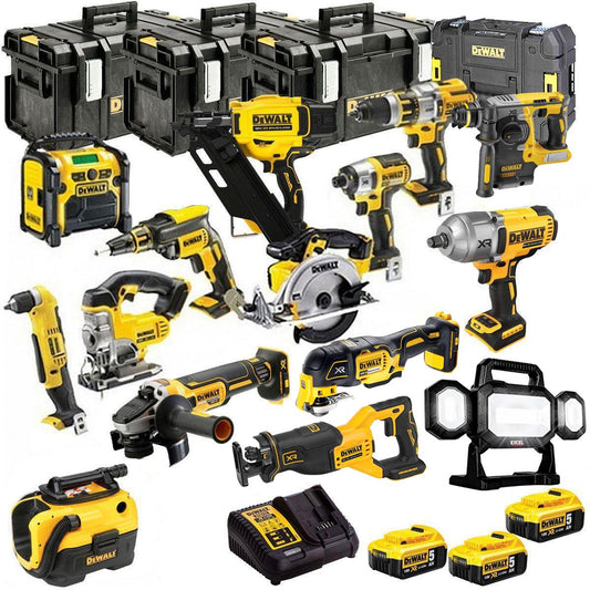 DEWALT 18V XR 15 Piece Jumbo Tool Kit 3 x 5.0Ah Battery Charger & Case T4TKIT-651