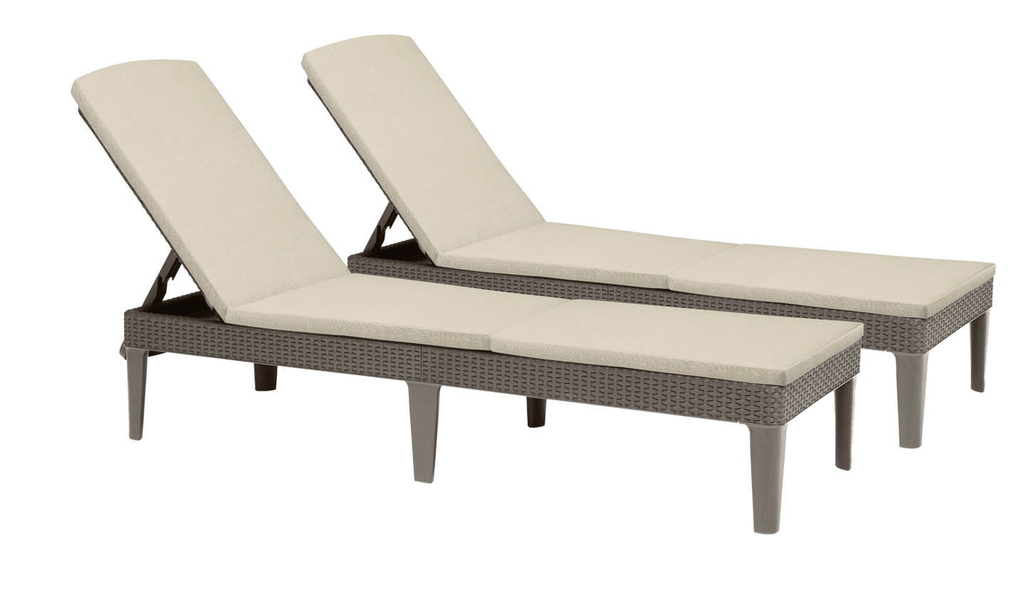 Keter Jaipur Outdoor Sun Lounger with Cushion - Cappuccino - 2 Pack