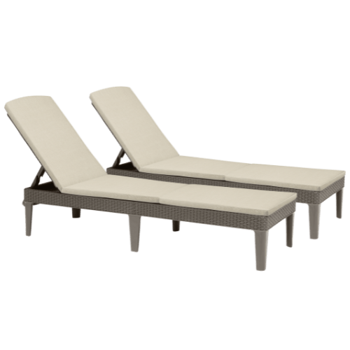 Keter Jaipur Outdoor Sun Lounger with Cushion - Cappuccino - 2 Pack